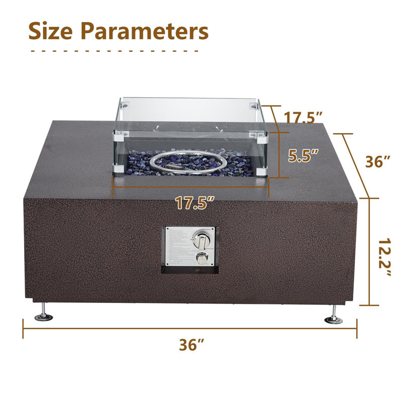 Foyer de table au propane 36 po, table de feu 50000BTU avec pare-vent 36 po, Brun