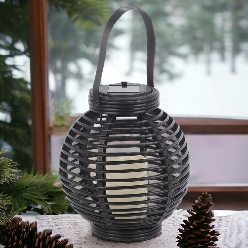 Warm White LED Solar Lantern Hanging Round/Cylindrical with Handle Garden Decor