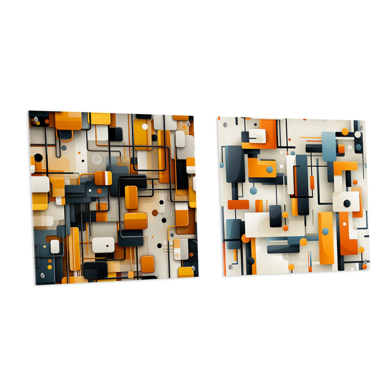 Cozzie - Ensemble de 2 verres muraux abstraits géométriques en acrylique, H 16 po x l 33 po