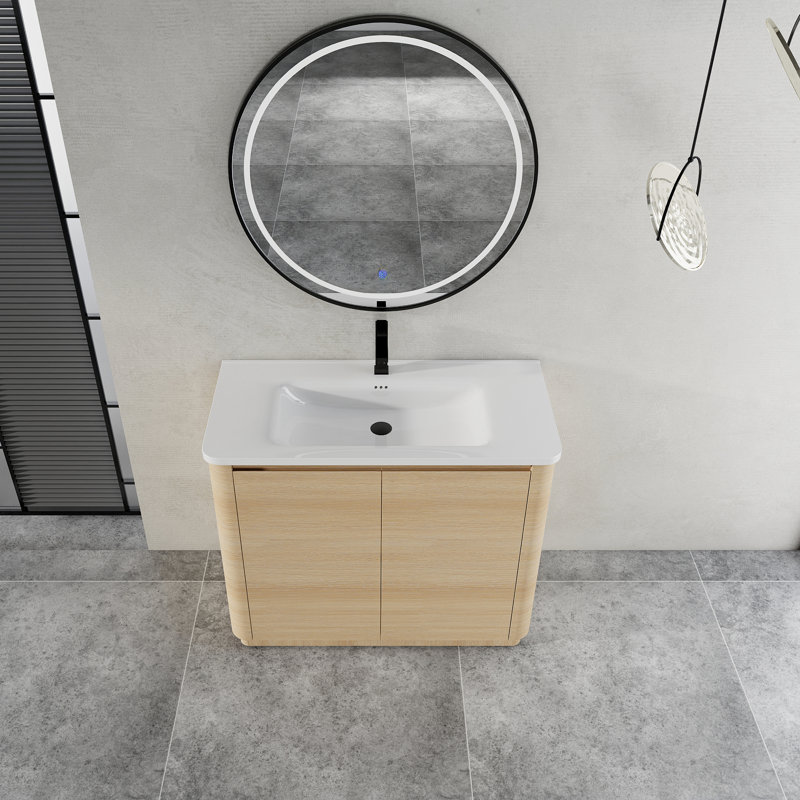 Freestanding Bathroom Vanity with White Ceramic Sink & 2-Soft-Close Door, 40", White Oak
