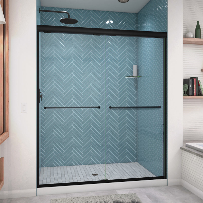 Ese 56'' - 60'' W x 70.5'' H Bypass Semi-Frameless Shower Door with Clear Glass, Reversible