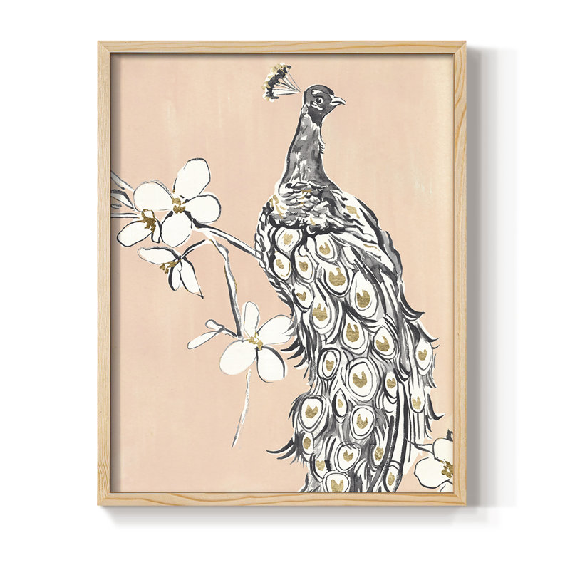«Peacock in Gold I», reproduction encadrée - bois massif, H 21 po x l 17 po