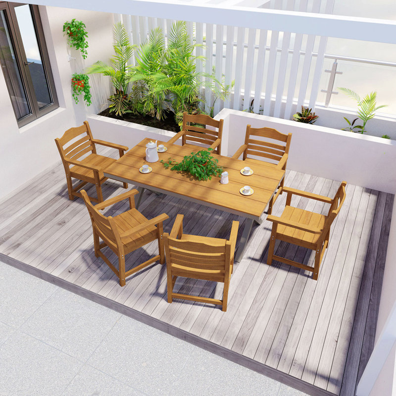 Rountree HIPS Outdoor Rectangular Dining Table, Light Teak