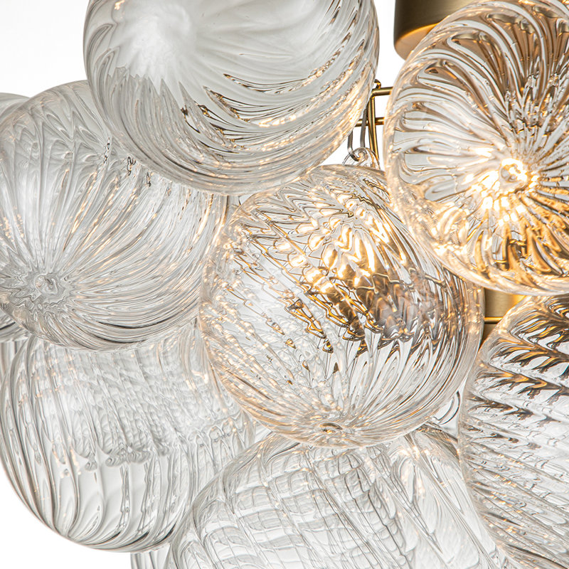 3-Light Dimmable Ribbed Glass Semi Flush Mount , Brass