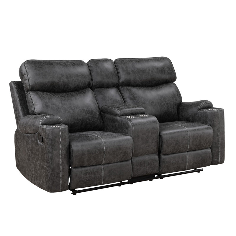 Hirah Dark Gray Microfiber Manual Recliner Loveseat With Cupholder Function And Built-In USB Port