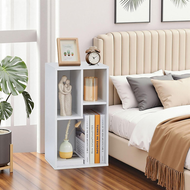 Bibliothèque à 3 cubes, tablette de rangement autoportante à 2 niveaux avec cubes réglables en hauteur pour livres hauts, présentoir horizontal, blanc perle