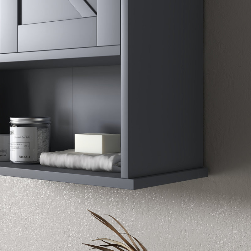 Armoire Ã  pharmacie murale de style fermier avec Ã©tagÃ¨re ouverte, Gris