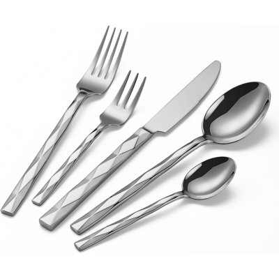 Ensemble de couverts de luxe 40 pièces pour 8 couverts en acier inoxydable 18/10 avec motif à losanges, ustensiles allant au lave-vaisselle pour la maison, le mariage et la fête