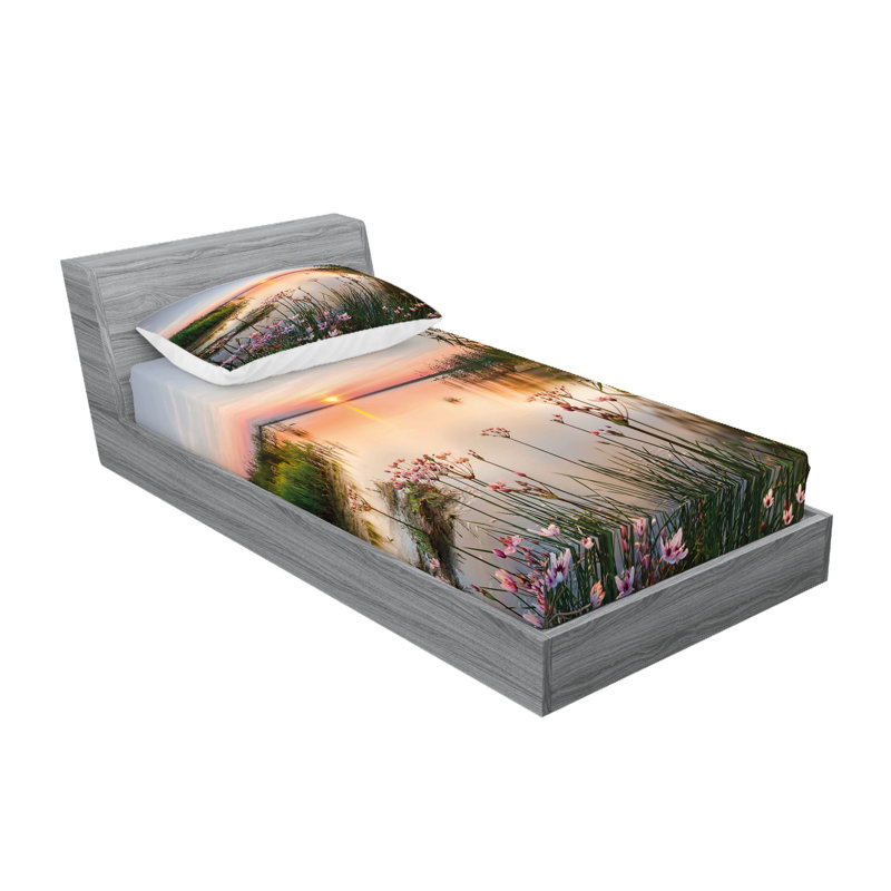 Ensemble de draps et taies décoratives Ambesonne, bleu pâle / rose pâle, Ensemble de draps pour lit simple + 1 drap-housse 