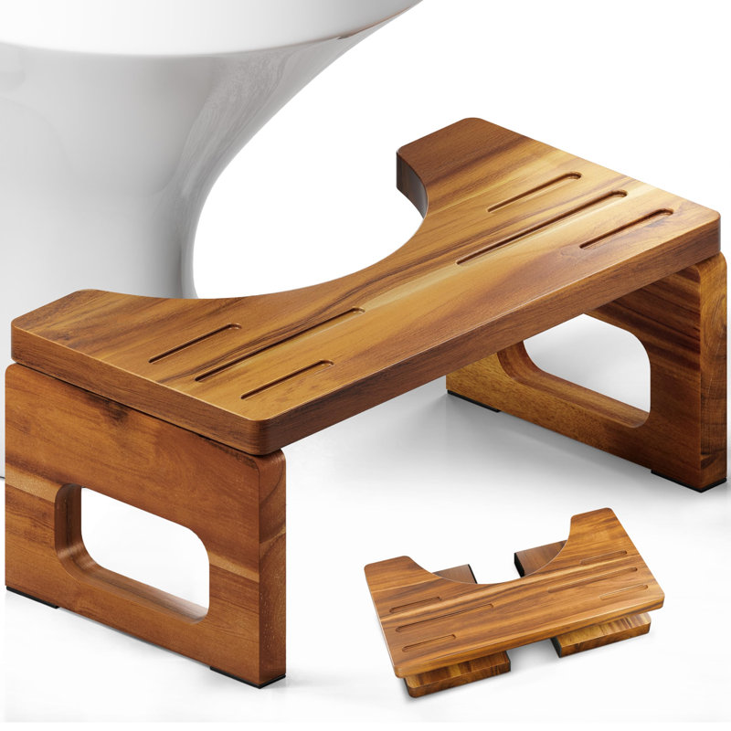 Acacia Wood Foldable Toilet Stool For Adults, 7 Inch Poop Stool For Bathroom, Non-Slip Toilet Step Stool With Space-Saving Collapsible Design