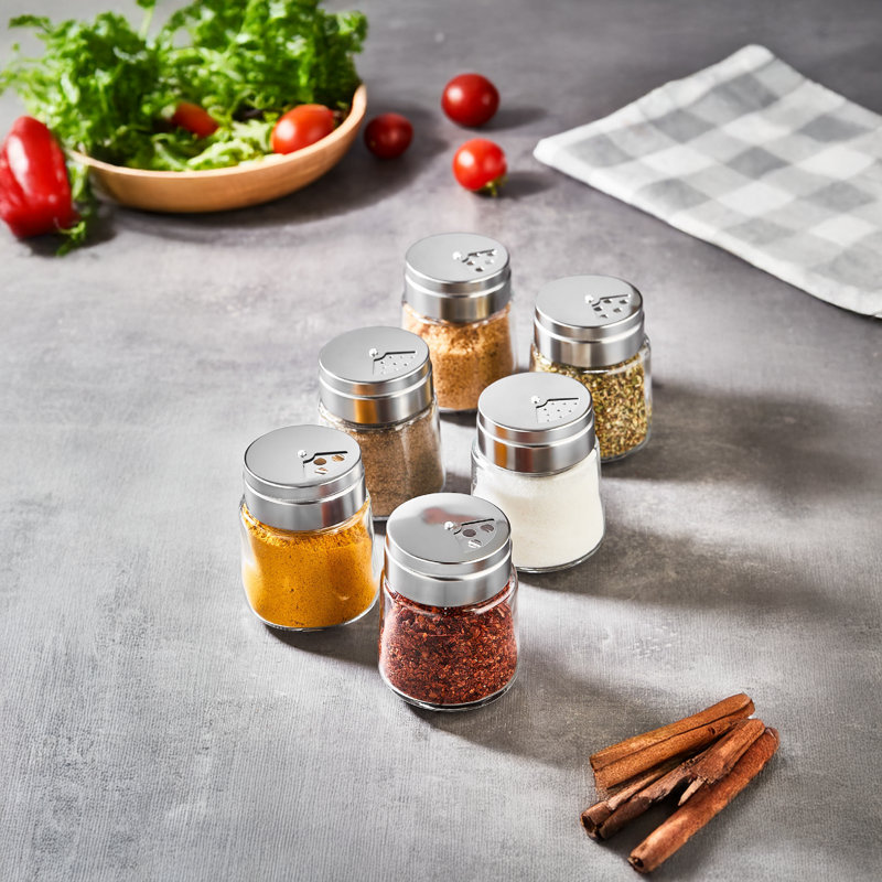 6 Pieces 100% Glass Spice Jar Set
