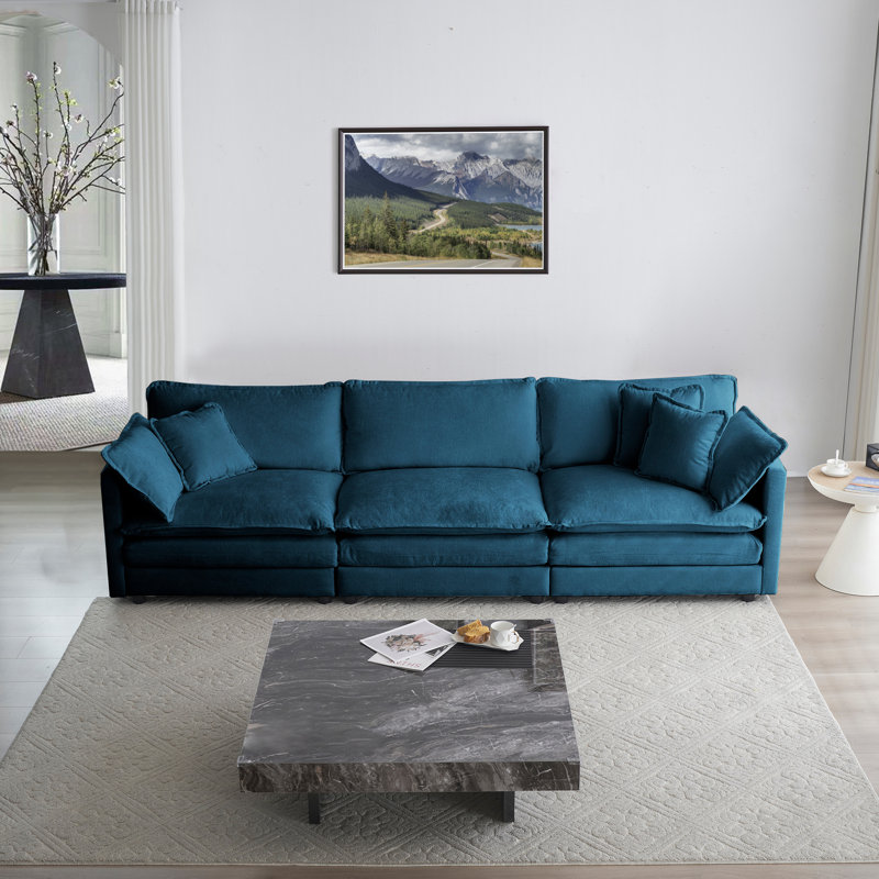 Upholstered Sofa, Chenille Sofa, 3 Seater, For Living Room, Blue