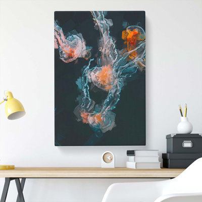 Peach Jellyfish In Abstract - Wrapped Canvas