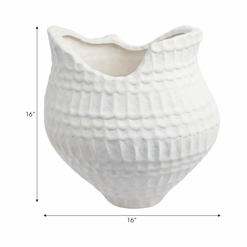 Sagebrook Home 16" Callan Large 3D Printed Porcelain Vase, Ivory, 16" H x 16" W x 16" D