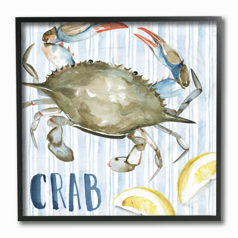 « rayures d’été et de la crabe de mer avec citrons », reproduction de peinture à l’aquarelle, H 12 po x l 12 po x P 0,5 po
