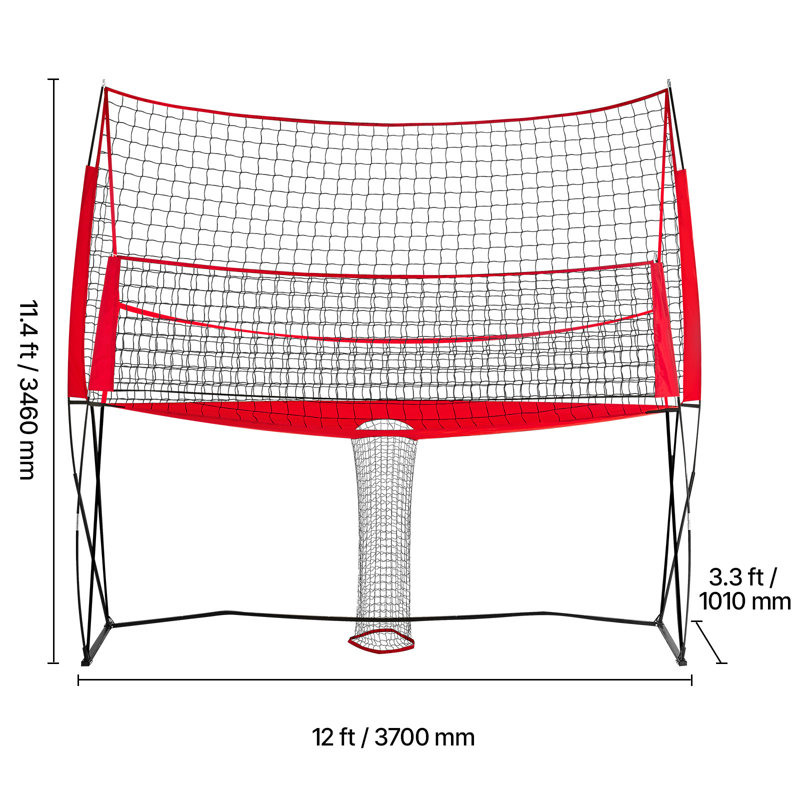 Système de filet d'entraînement pour le volleyball, H 132 po x l 96 po x P 42 po, Noir / Rouge