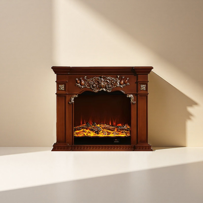 American-style electronic simulation flame fireplace, 39.37" H x 47.24" W x 12.99" D, Brown