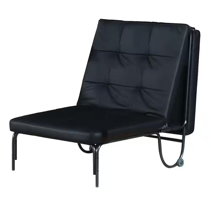  Fauteuil d'appoint convertible capitonné en similicuir noir avec structure moderne en métal