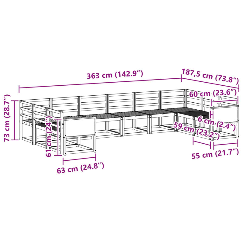 363cm Wide Patio Sectional, Natural/Black