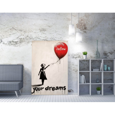 Follow Your Dreams Red Balloon Girl Graffiti Banksy Style Canvas Wall Art Print Picture