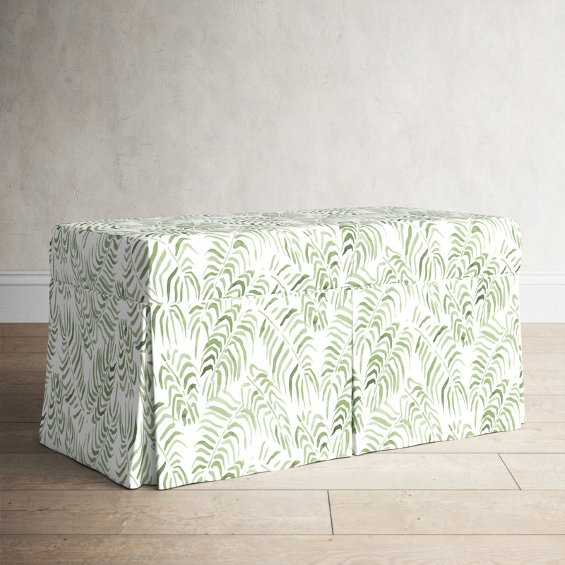 Wyatt Upholstered Storage Bench, Watercolor Palm Green