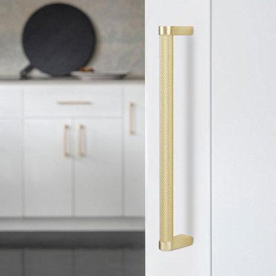 Ensemble de 6 poignées d'armoire en or brossé, poignées de tiroir moletées de 11,3 po, quincaillerie de cuisine durable avec trou central de 11,3 po