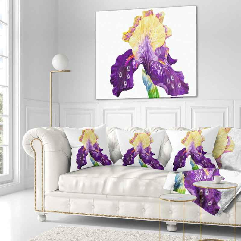 Coussin iris floral, 16 po x 1 po, Coussin décoratif