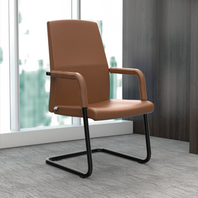 Tanweer Leather Office Chair Mid-Back Guest & Executive Chair with Aluminum Sled Base Swivel Task Chair for Modern Office and Conference Room by 17 Stories