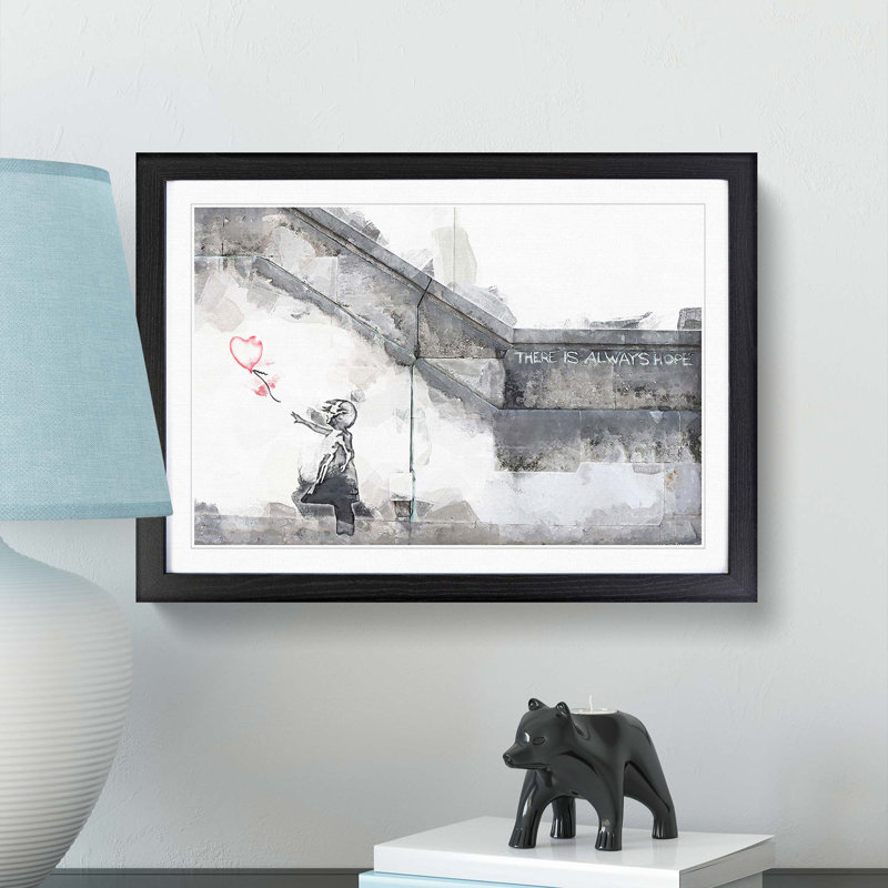 Girl with a Red Balloon by Banksy - Picture Frame Graphic Art Print on MDF, Black Framed, 36cm H x 48cm W x 2cm D