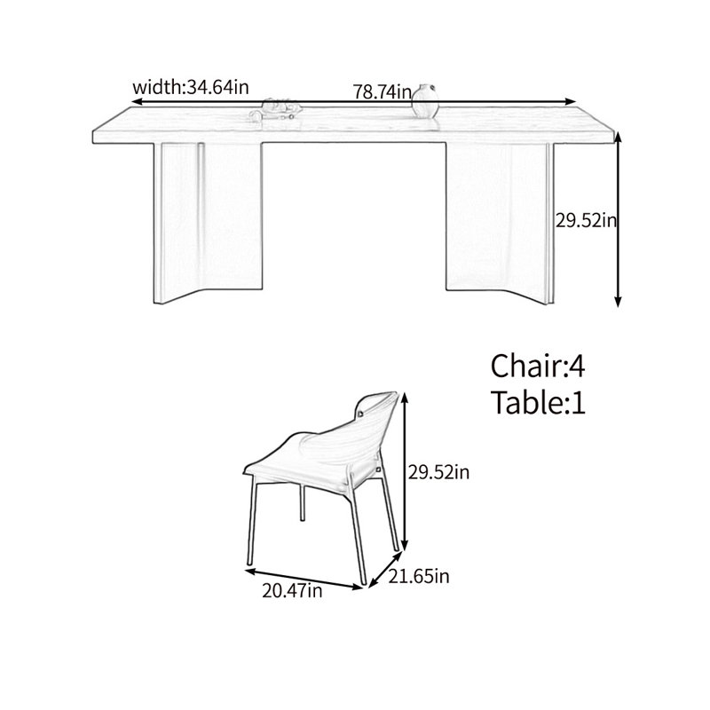 Ensemble de table Fashion, H 29,52 po x L 78,74 po x l 34,64 po