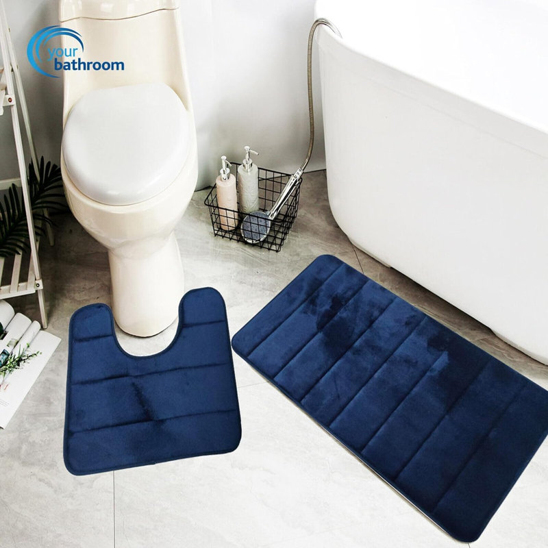 Marylois Rectangle Bath Mat Memory Foam Soft Bath Mat Sleek Stripe Set 2 Piece Bathroom Contour Rug