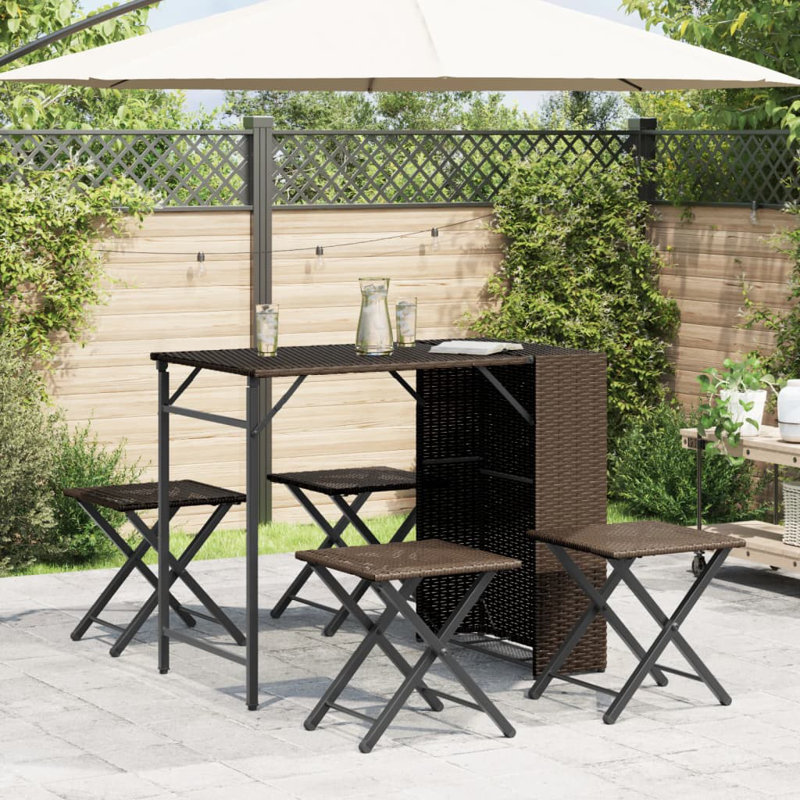 4 - Person Wicker Patio Dining Set with Rectangular Table, Brown