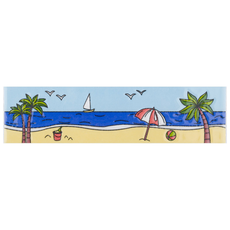 Captain Beachy 2" x 7-7/8" Ceramic Specialty Trim in Navy Blue/Beige/Green