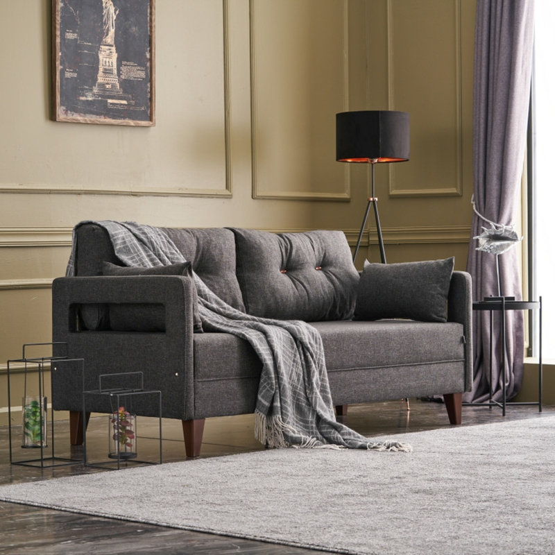 Canapé convertible Yonah, 100 % polyester anthracite