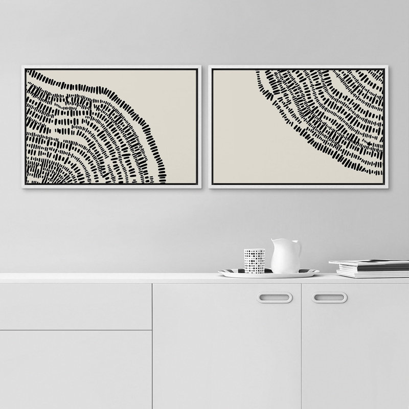 "Duotone, géométrique, bois, anneau, anneau, collage, abstrait, formes, illustrations", 2 pièces, Cadre blanc