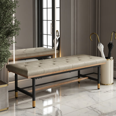 48.43''W Leather Upholstered Bench With Metal Legs