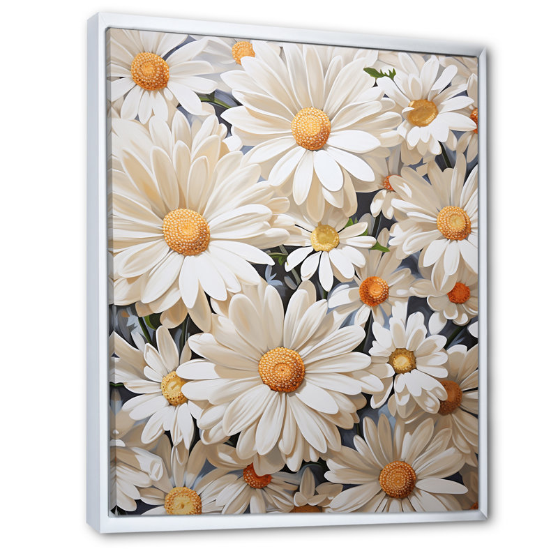 Marguerite blanche en fleurs élégance, Cadre flottant blanc, H 40 po x l 30 po x P 1,5 po
