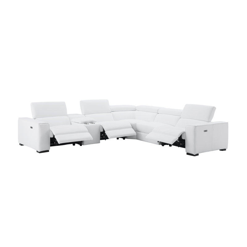Graddy Upholstered Power Reclining Sectional Reversible, Snow White Genuine Leather