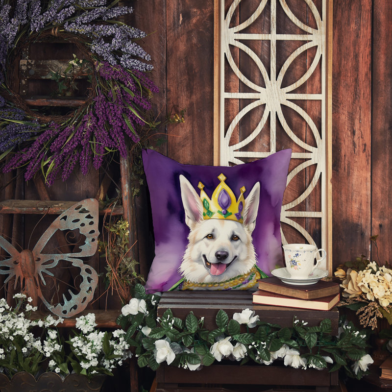 Coussin décoratif King of Mardi Gras English Springer Spaniel, Berger allemand blanc, Carré 14 po