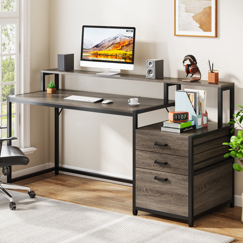 Metal Base Computer Desk, Grey, Black/Grey