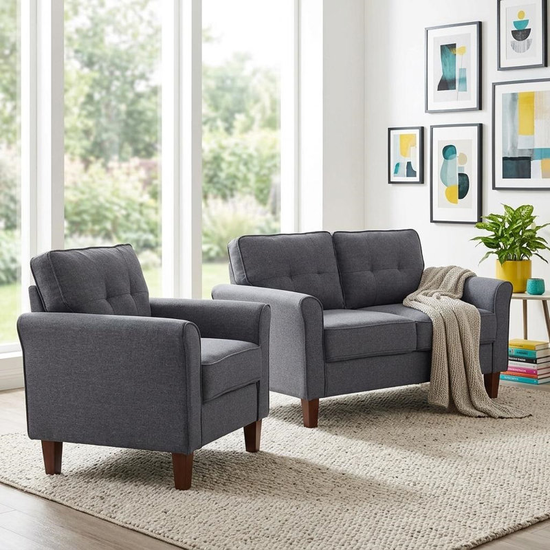 ensemble de 2 coussins de dossier capitonnés et causeuse, Gris foncé