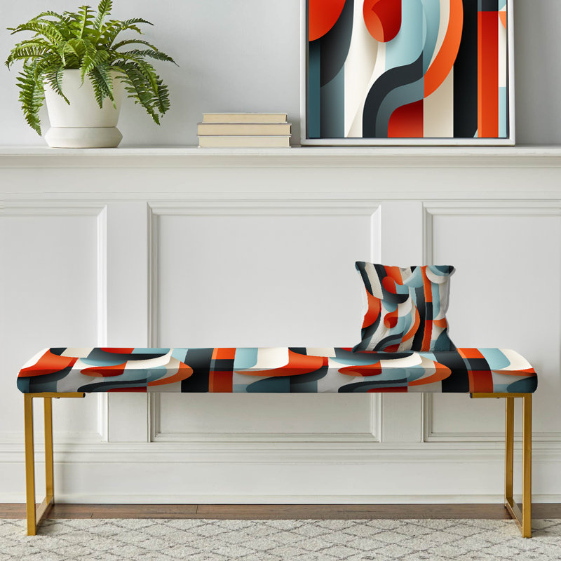 Banc rembourré éclectique doré, Futuristic Stripe And Sphere Symphony