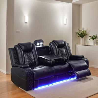 Canapé inclinable électrique en cuir 83,5 po avec table rabattable centrale