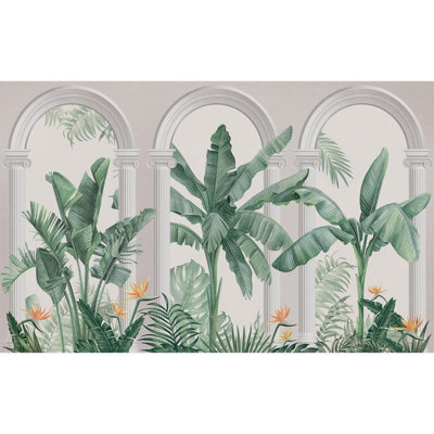 Botanique architecturale élégante avec plantes tropicales et éléments classiques
