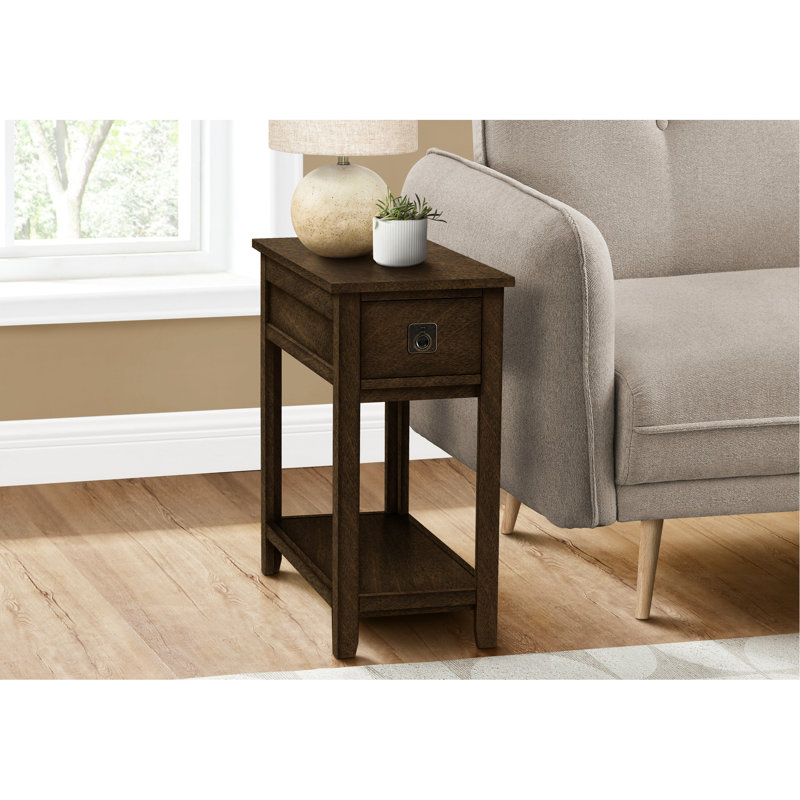 Table d'appoint brune, décor de chambre à coucher avec tiroir et tablette de rangement à finition étroite, captivation