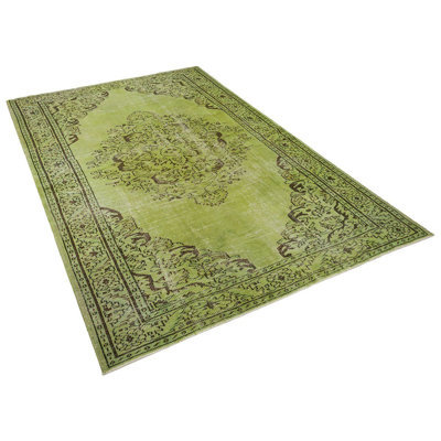 Tapis oriental turc vert en laine noué à la main