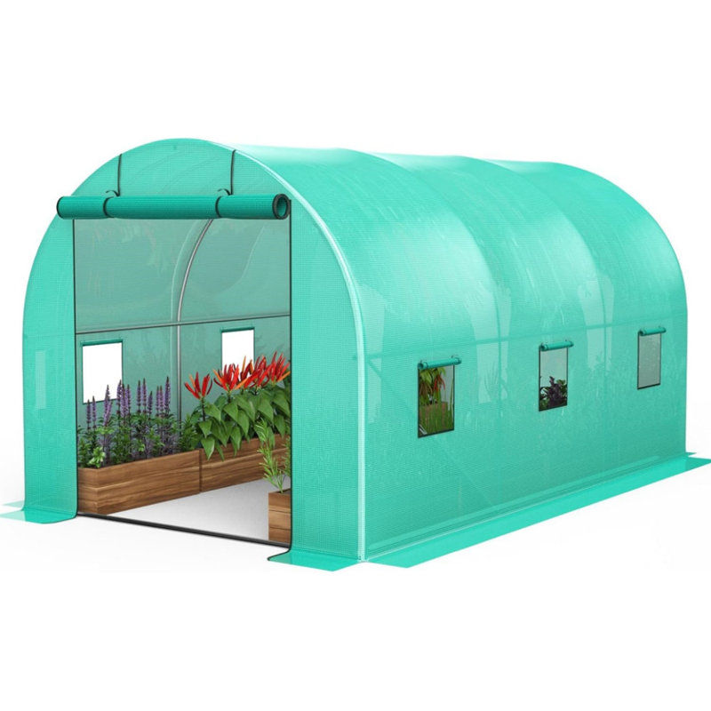 8*13*7Ft Walk-In Greenhouse Portable Walking In Tunnel Tent W/ 1 Door 6 Window