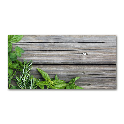 Wooden Background Herbs - Wrapped Canvas Print