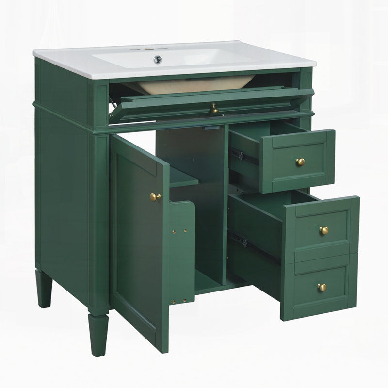 Meuble-lavabo 30 po avec lavabo supérieur, Vert/doré