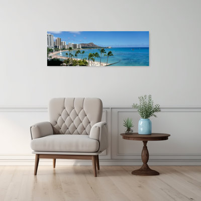 Buildings On The Beach, Waikiki Beach, Honolulu, Oahu, Hawaii, Usa Abstract Palm Tree Architecture Beach Wall Art